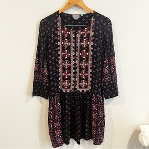 Anthropologie Vanessa Virgina size medium boho blue burgundy beaded detail dress